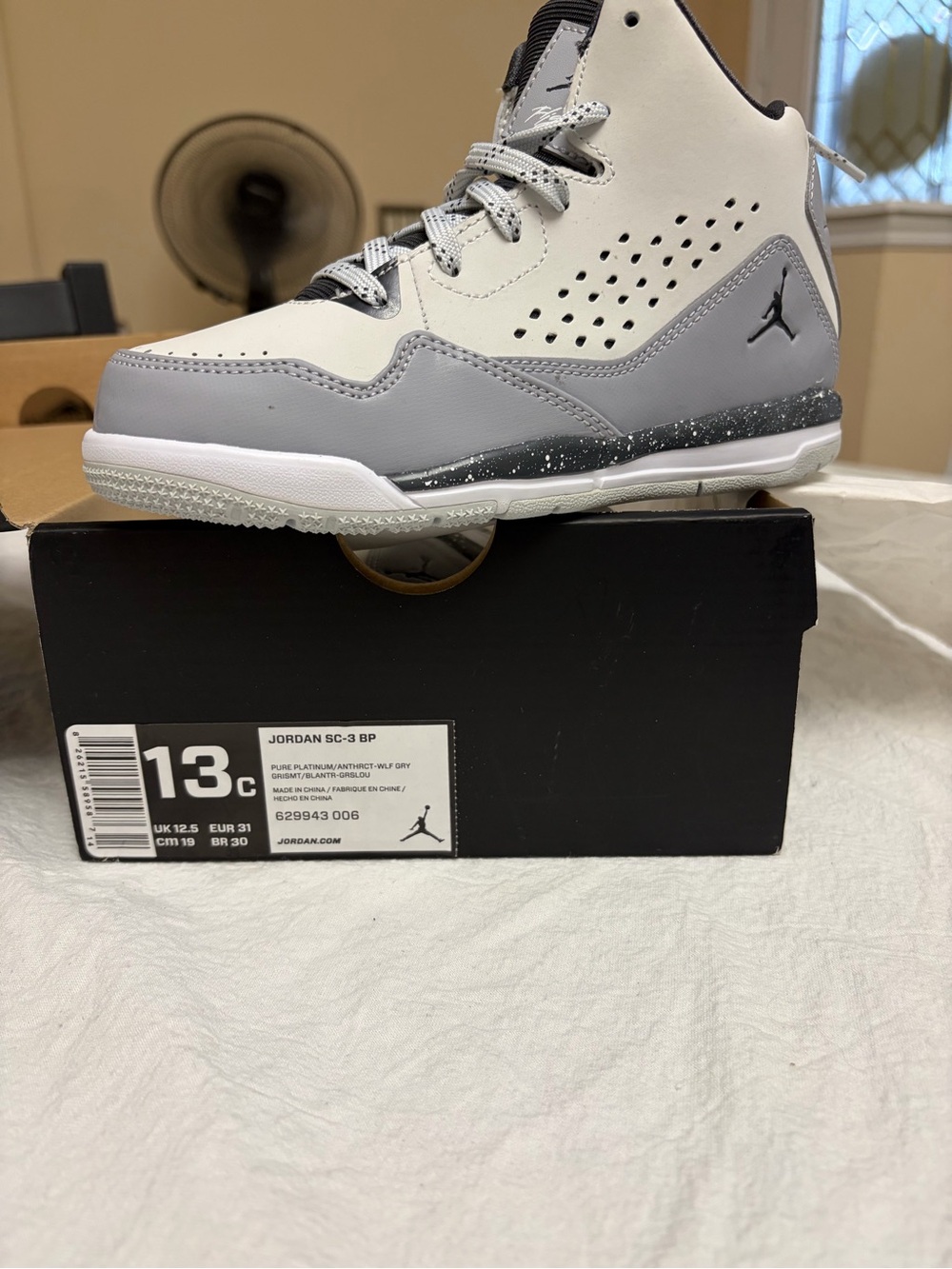 Jordan Kids High-Top Sneakers in White and Light Gray